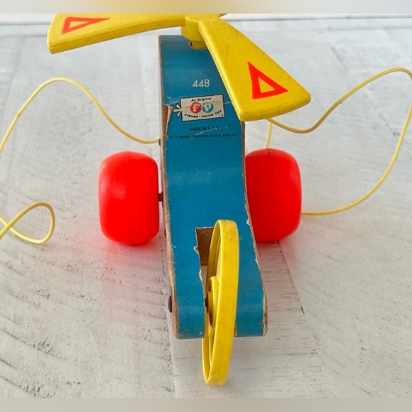 Vintage MINI-COPTER WHIRLYBIRD Fisher Price #448 Helicopter Wooden Pull Toy 1970 - Picture 5 of 9